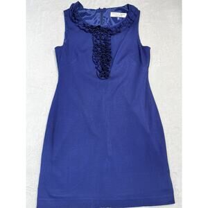 Trina Turk Royal Blue Ruffle Front Shift Dress Sleeveless Cocktail Sheath Size 6